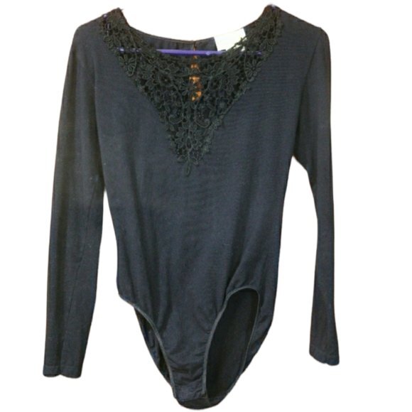 Victoria Secret Black Body Suit Vintage Gold Label 90s Y2k Medium - Picture 1 of 15